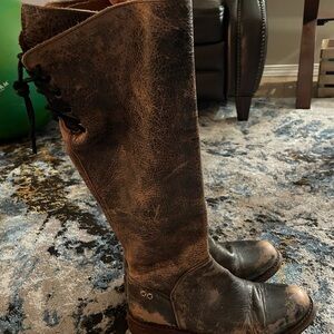 BED|STU Distressed Brown Leather Knee-High Heeled Boots